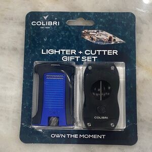 Colibri Blue and Black Lighter and Cigar V Cutter Set